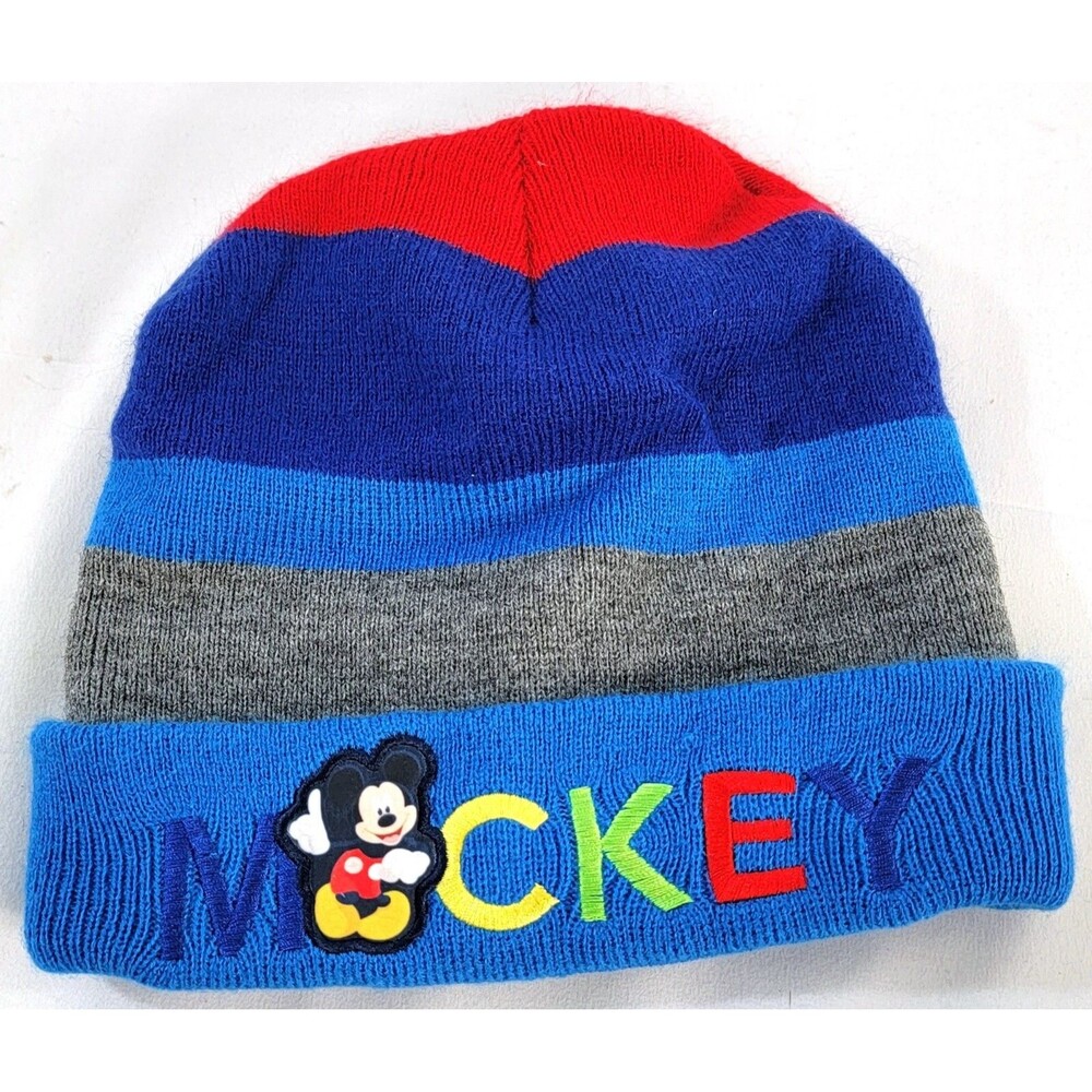 Vintage Disney Embroidered Mickey Mouse Kids Knit beanie Hat Multicolor